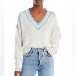 Vintage Havana White Knit V-Neck Sweater size Large